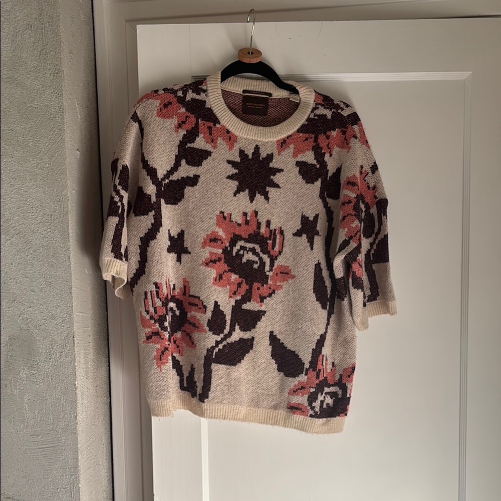 Floral Knit Sweater - Pink, plum & cream